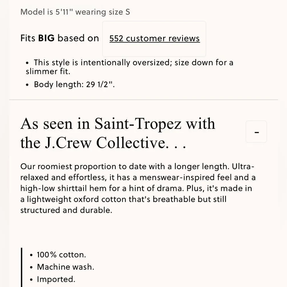 NWT J CREW Étienne oversized shirt in lightweight oxford in white - Picture 7 of 7